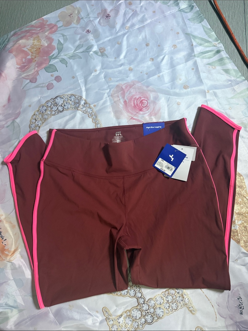 JoyLab Maroon Leggings with Hot Pink Trim